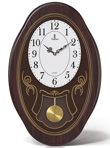 Musical Wall Clock with Pendulum - Oval Pendulum Wall Clock with Melodies & Westminster Chimes - Chiming Clock Battery Operated, Wood Pendulum Clock for Living Room, Office, Home Decor & Gift