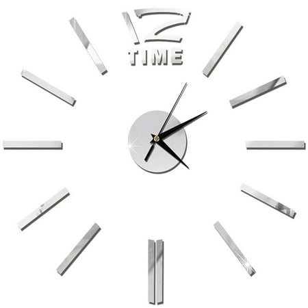 Nadi Modern DIY Wall Clock Large Frameless 3D Wall Clock for Home Living Room Office Decor (Silver)