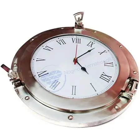 Nagina International 12 Dull Metal Brushed Aluminum Porthole Roman Pirate's Ship Decor Clock