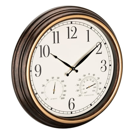 Navaris Waterproof Outdoor Clock - 15 inch Large Wall Clock with Thermometer, Humidity - Battery Operated