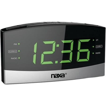 Naxa Bluetooth Easy-Read Dual-Alarm Clock with Daily Repeat, Black