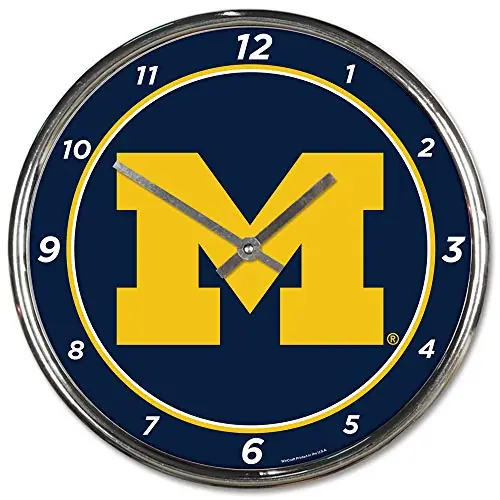 NCAA Michigan Wolverines Chrome Clock, 12 x 12