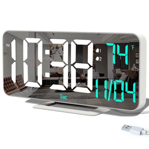 Neasroe Digital Clocks for Living Room, 6.7in Small LED Clock Desk, Table Clock, Alarm Clock for Bedroom Big Numbers Display Temp/Time/Date/Week/Seconds, USB Powered Clock(White)