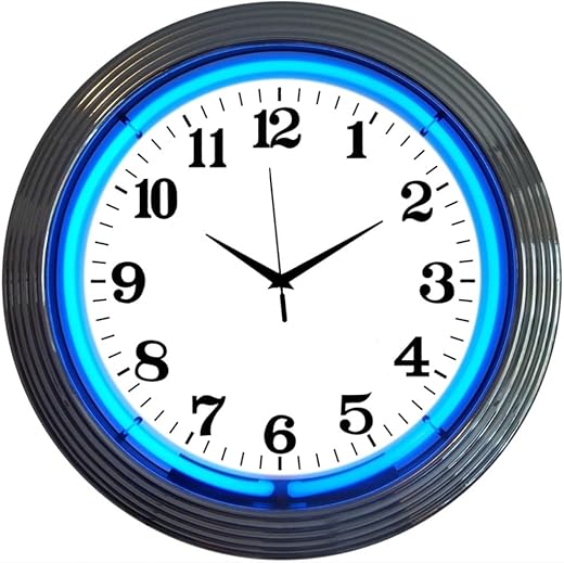 Neonetics Bar and Game Room Neon Alphanumeric Wall Clock with Blue Neon and Chrome Rim, 15-Inch