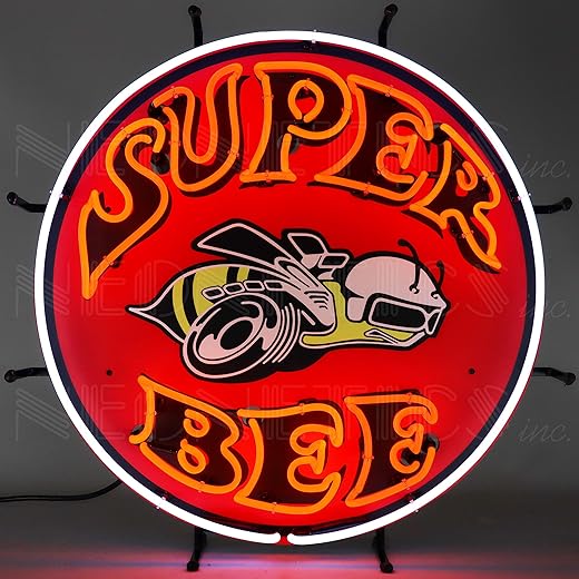 Neonetics Super Bee Dodge Charger Neon Sign with Backing, Orange and White Hand Blown Real Glass Tubes, Measures 24 Inches Wide by 24 Inches Tall - 5SUPER