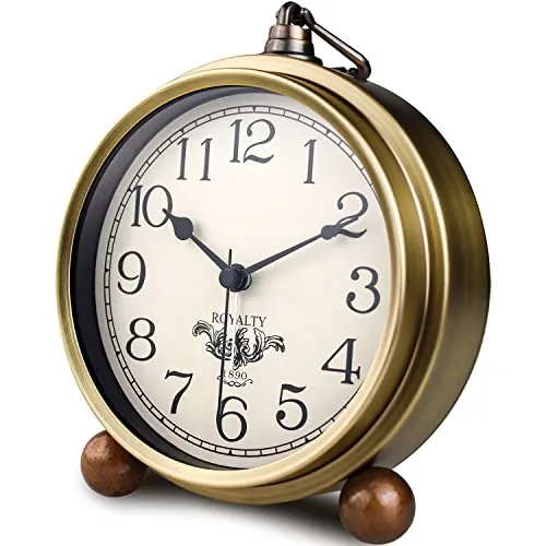 NEOTEND Gold Desk Alarm Clock for Bedroom Kids Modern Mantel Small Table Clock Desktop Farmhouse Tabletop Metal Battery Operated Clock for Bedside Living Room Office Silent 5.5 Inches (Arabic)