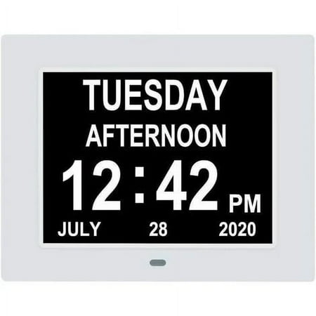 NeveLance Digital Calendar Clock for Visually Impaired Elderly 8 Alarm Options, White