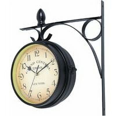 NeveLance Retro Station Clock, Double Dial Wall Clock with Double Sided Pendulum Mounting Bracket for Indoors and Outdoors Home Garden Kitchen Yard Living Room Black