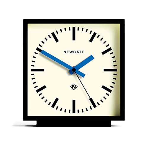 NEWGATE® Amp Silent Sweep Mantel Clock - 'No Tick' - A Modern Mantelpiece Clock - Clocks for Living Room - Office Clock - Desk Clock - Mantel Clocks (Matt Black case with Cream dial (Blue))