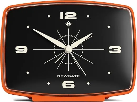 NEWGATE® Brooklyn Retro Alarm/Desk Clock - Rectangular Alarm Clock - Bedroom Accessories - Desk Accessories - Bedside Alarm Clock - Retro Alarm Clock - Matt Finish - No Tick Alarm Clock - Orange