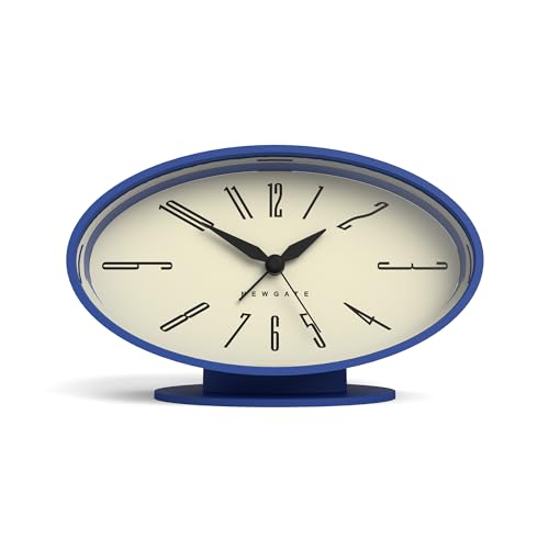 NEWGATE® ‘Ronnie’ Retro Oval Alarm Clock in Blue Soft Touch Silicone Finish, and Silent Sweep Movement with Digital beep Alarm Sound. Ideal for Bedside, desks and mantels.