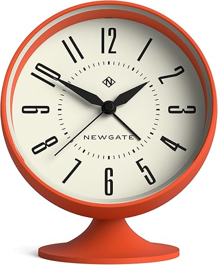 NEWGATE® 'Spheric' Retro semi-Dome Alarm Clock in Orange Soft Touch Silicone Finish, and Silent Sweep Movement with Digital beep Alarm Sound. Ideal for Bedside, desks and mantels.