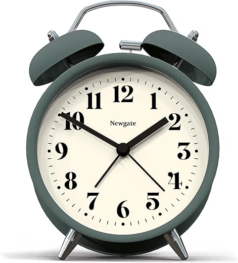 NEWGATE ® Theatre Alarm - Small Modern Contemporary Alarm Clock - Bedroom Accessories - Alarm Clocks - Desk Clock - Mantel Clock - Bedside Clock - Theatre Dial - Arabic Numerals (Asparagus Green)