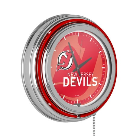 New Jersey Devils Watermark Retro Neon Analog Wall Clock with Pull Chain