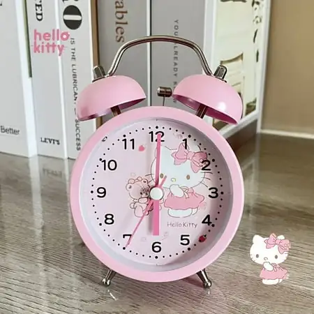 New Sanrio Hello Kitty Alarm Clock Pink Cartoon My Melody Metal Bell Alarm Clock Student Bedroom Bedside Decoration Accessories