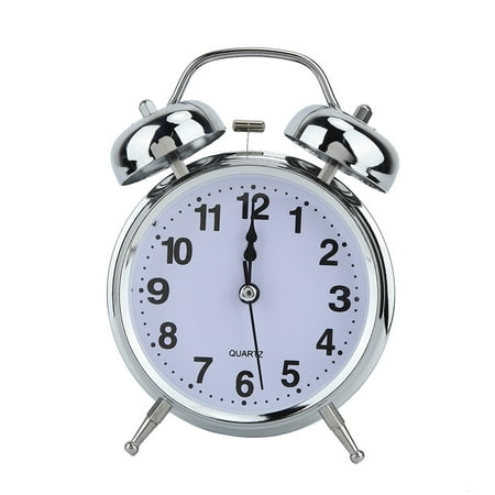 Night Luminous Vintage Full Metal Cases Alarm Clock Double Bell Bedside Alarm Clock(Silver)