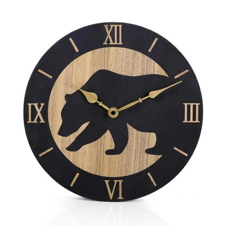 Nikky Home Silent Grizzly Bear 12 Wood Wall Clock