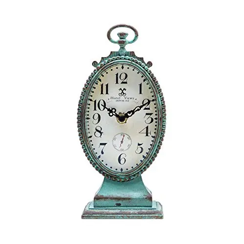 NIKKY HOME Vintage Table Clock - Battery Operated Rustic Distressed Style - Shabby Chic Home Decor for Fireplace Mantel, Shelf, Desktop, Countertop - Green