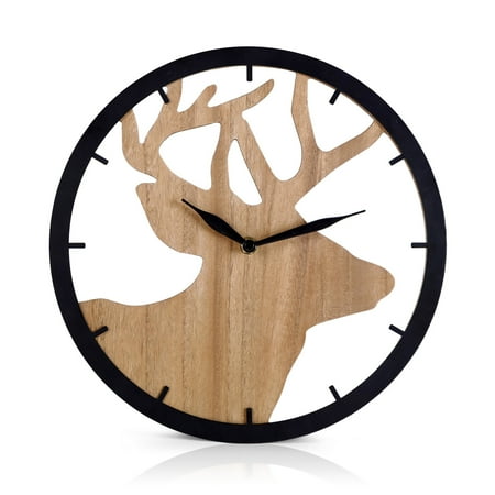 Nikky Home Wood Moose 12 Wall Clock with Silent Quartz Movement