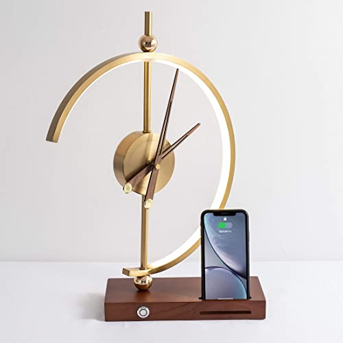 Nogy Desk Lamp with Wireless Charger • Desk Accessories Modern Desk Lamp with Charger • Desk Clock for Office • Desk Lamp with Clock • Art Deco Lamp • Office Desk Light • Dimmable (Half Moon)