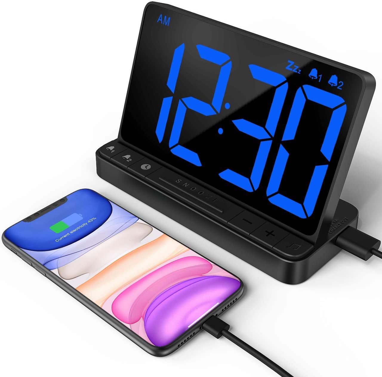 NOKLEAD Digital Alarm Clock for Bedroom, Large 6.5in LED Display with Snooze, 2 Alarms, USB Charging, 5 Ringtones, 3 Volume, Easy to Use Dimmable Clock for Kids, Seniors, Adults