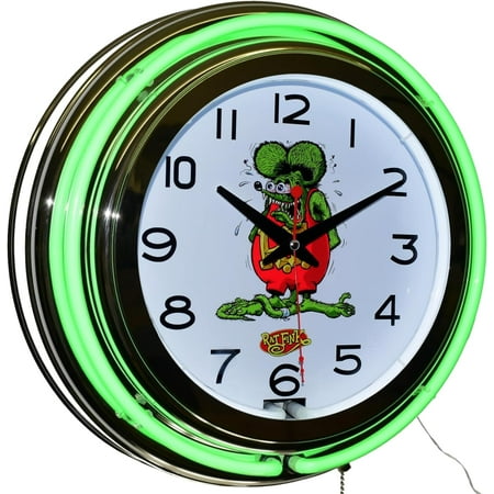 Nostalgic Green Double Neon Lighted Wall Clock Chrome