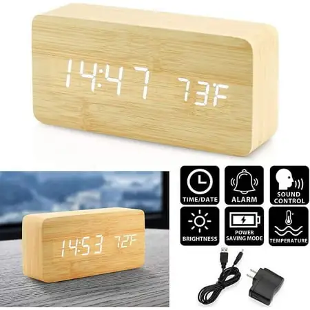 Oct17 Wooden Digital Alarm Clock, Wood Fashion Multi-Function Led Alarm Clock With [1675]