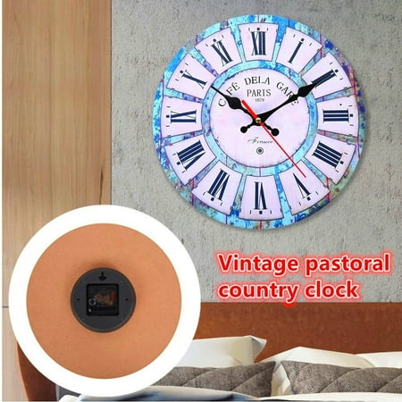 ODOMY Hss 12` Vintage Roman Numeral Design France Paris Rusted Metal Look French Country Tuscan Style Paris Wood Wall Clock