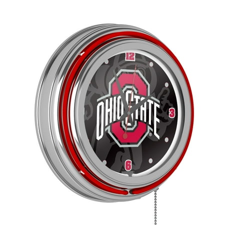 Ohio State University Faded Brutus Retro Neon Analog Wall Clock with Pull Chain