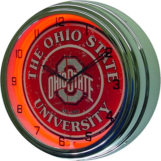 Ohio State University Logo Sign Neon Lighted Wall Clock Chrome Red