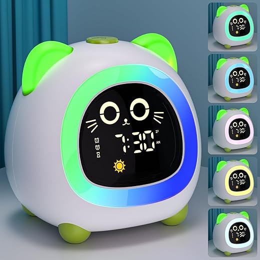 OK to Wake Clock for Kids, Kids Alarm Clock with Sleep Training Night Light Dual Alarm Auto Off Timer Stay in Bed for Kids and Toddlers, Kids Clock with Cat Ear Light