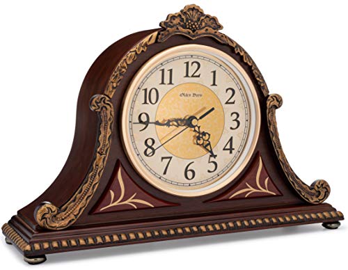 Olden Days Mantel Clock with Real Wood, 4 Chime Options, Antique Vintage Design