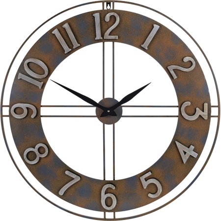 Old Oak 30-Inch Large Metal Decorative Rusty Wall Clock with Arabic Numerals