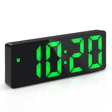 ORIA Electronic Digital Alarm Clock, 6.5inch Large Display LED Clock for Bedside Table Battery Clock with Temperature Display Adjustable Brightness Voice Control for Home, Green