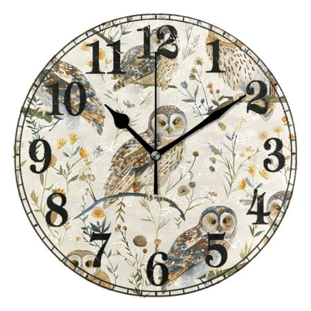 Owl on Tree Branch Silent Wall Clock 10 Non-Ticking Battery Clock