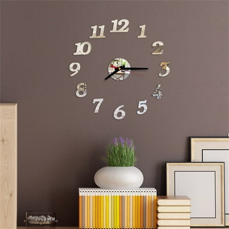 Oxodoi Deals Clearance 3D Diy Wall Clock Decor Sticker Mirror Frameless Large Diy Wall Clock Kit for Home Living Room Bedroom office Decoration