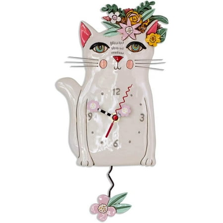 P1993 Swinging Pendulum Clock Pretty Kitty Cat Design 7.25 inches X 14.25 inches