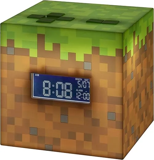 Paladone Minecraft Grass Block Digital Alarm Clock, Light Up Lamp Feature, Plays Official in Game Music, Bedroom Decor for Minecraft Gamers