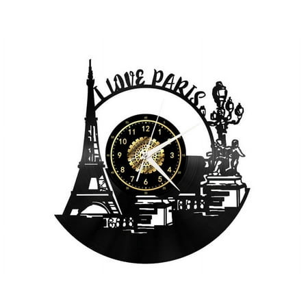 Paris France Cityscape Vintage Black Vinyl Record Wall Clock Wall Art 3D Modern Design Office Bar Room Home Decor Gift