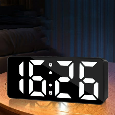 pathside Digital Alarm Clock, Adjustable Alarm Volume, Mirror Clock, Dual Alarm Clock Auto Set Digital Clock 12/24h, Dimming,Temp, Modern Desk Clock for Bedside Student Dormitories Home (Black)