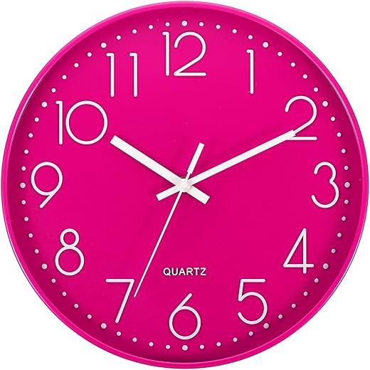 PATIKIL 12 Inch Wall Clock, Battery Operated Silent Non-Ticking Round Wall Clocks for Office Bedroom Decorative, Pink