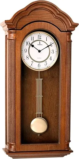 Pendulum Wall Clock Battery Operated - Large Hanging Grandfather Wall Clock with Pendulum - Quiet Wood Pendulum Clock - Wooden Wall Clock for Living Room Decor, Office & Home Décor Gift 26x12