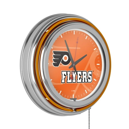 Philadelphia Flyers Watermark Retro Neon Analog Wall Clock with Pull Chain