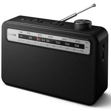 Philips 2000 Series AC/Battery-Operated AM FM Radio Portable Radio with Speaker, Black