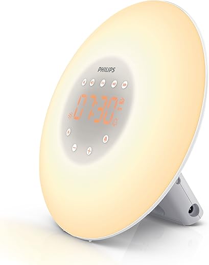 PHILIPS Wake-up Light, Sunrise Simulation, 2 Natural Sounds, FM Radio & Bedside Lamp, HF3505/60