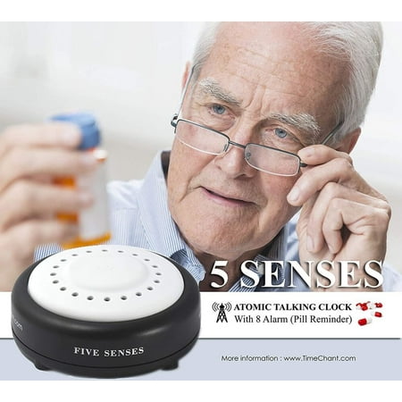 Pill Reminder Atomic Talking Alarm Clock w/ 8 Wake Up Alarms for Elderly Mom Dad