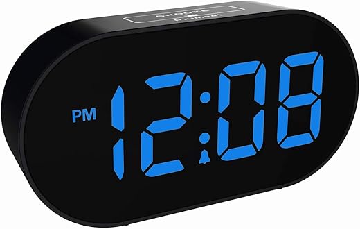 Plumeet Digital Alarm Clock LED Clocks with Adjustable Brightness Dimmer and Alarm Volume - Blue Digit Display 12-24 Hrs - Kids Clocks with Snooze USB Port Phone Charger