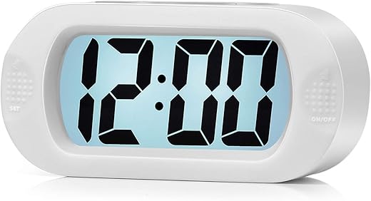 Plumeet Kids Alarm Clock Large Digital LCD Travel Alarm Clocks with Snooze and Night Light - Ascending Sound and Handheld Size - Best Gift for Kids (White)