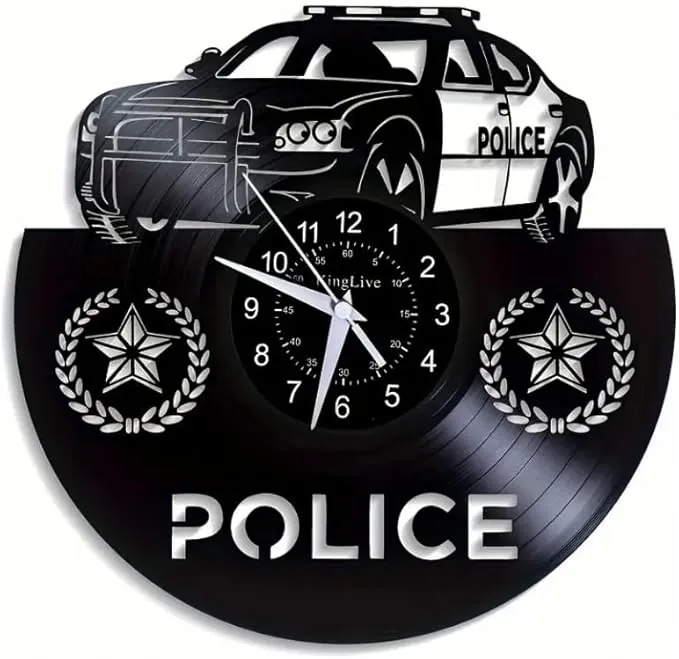 Police Vinyl Wall Clock, 12 inches, Black,Surprise Creative Wall Decorations