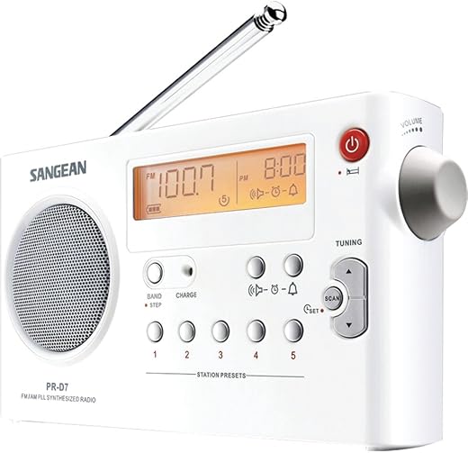 PR-D7 AM/FM Digital Rechargeable Portable Radio - White, One Size